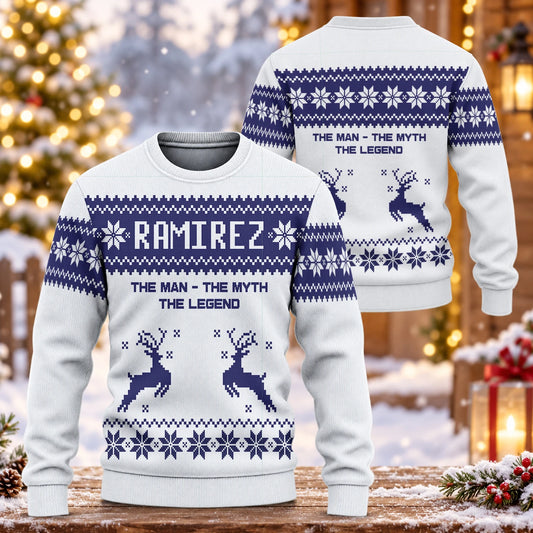 The Man The Myth The Legend Navy White Ugly Sweater RAMIREZ 13K1 UG07