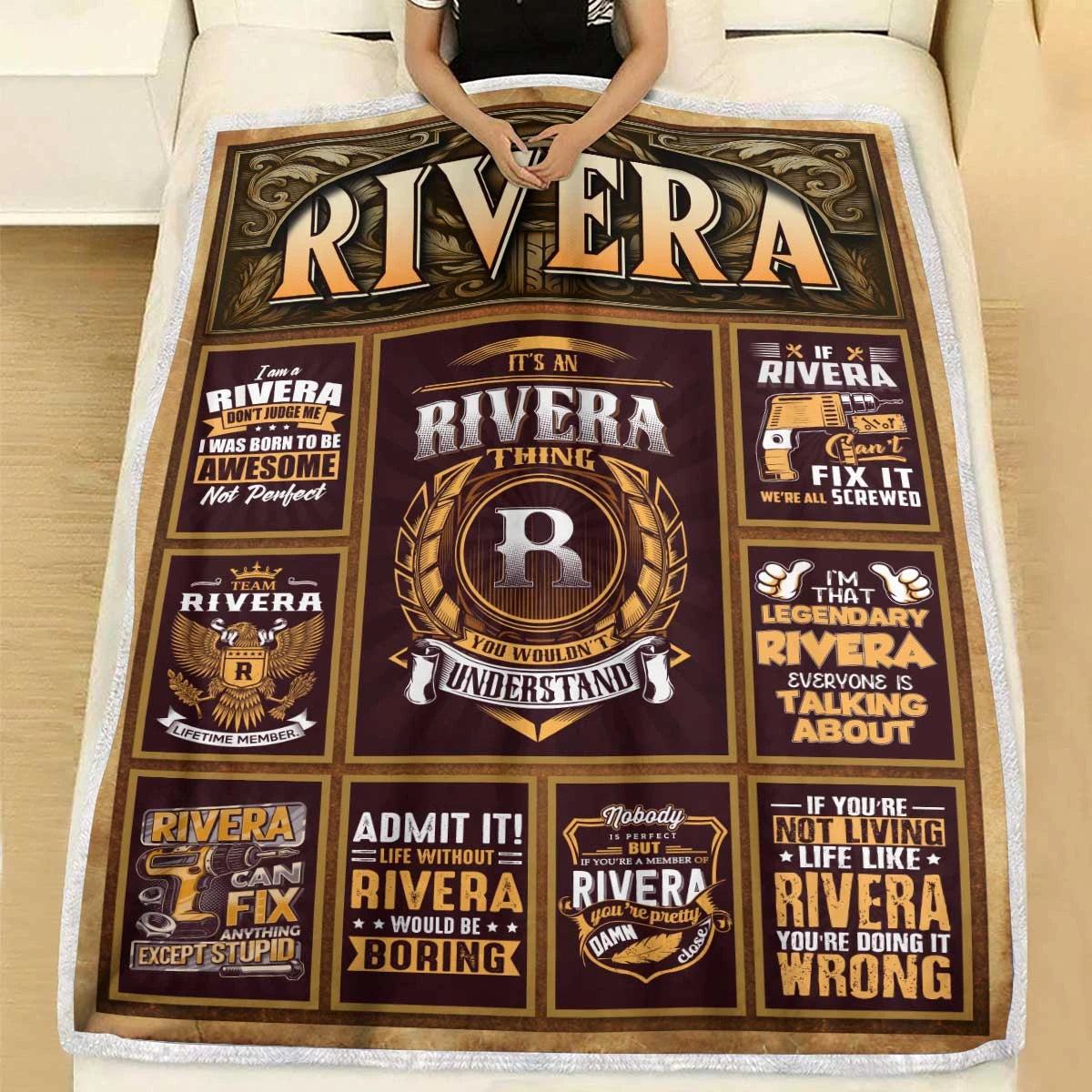RIVERA Personalized Blanket | Custom Name Cozy Throw Gift 13K1-BK4