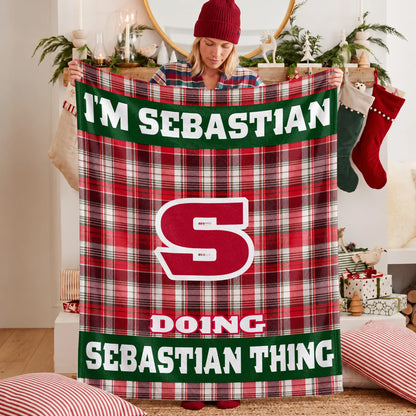 I'm Name Doing Name Things Red Plaid Fleece Blanket SEBASTIAN 13K1 BK49