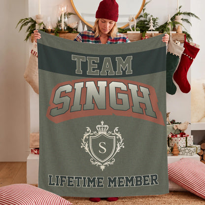 Team Your Name Lifetime Member Sage Green Fleece Blanket SINGH 13K1 BK22