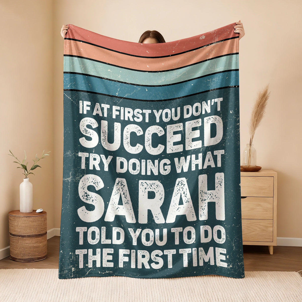 If At First You Don’t Succeed Retro Green Fleece Blanket SARAH 13K1 BK29