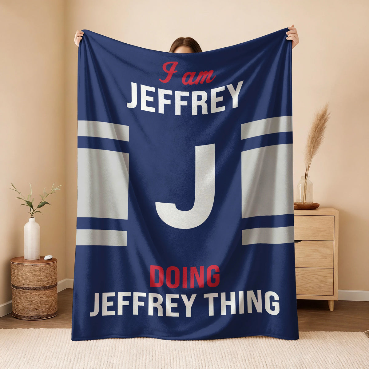 I'm Name Doing Name Things Navy Fleece Blanket JEFFREY 13K1 BK51