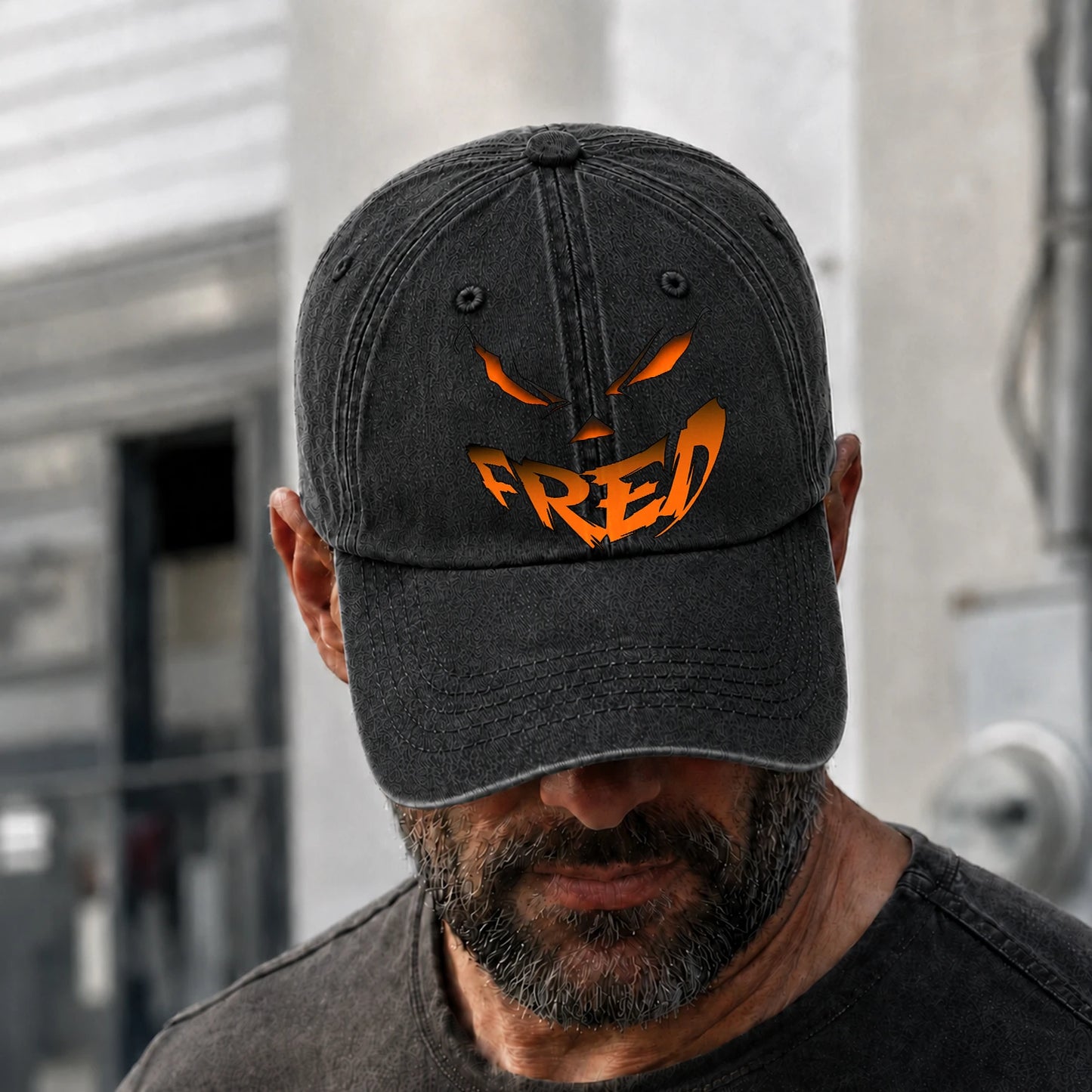 Your Name Jack O' Lantern Halloween Washed Cap FRED 13K1 C100PF