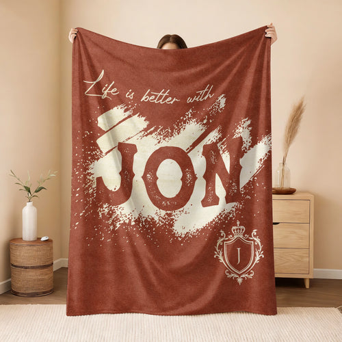 Life Is Better With Your Name Terracotta Cream Fleece Blanket JON 13K1 BK30
