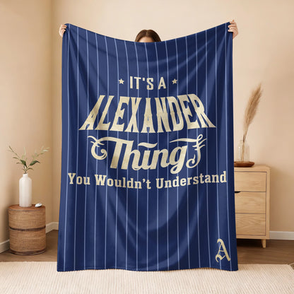 Your Name Thing Striped Blue Fleece Blanket ALEXANDER 13K1 BK23