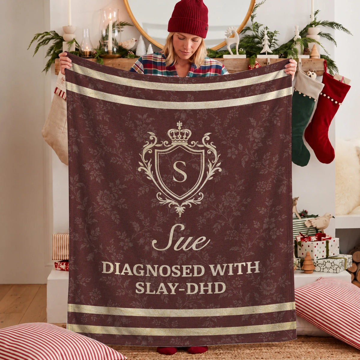 Diagnosed With Slay-DHD Funny Burgundy Fleece Blanket SUE 13K1 BK37