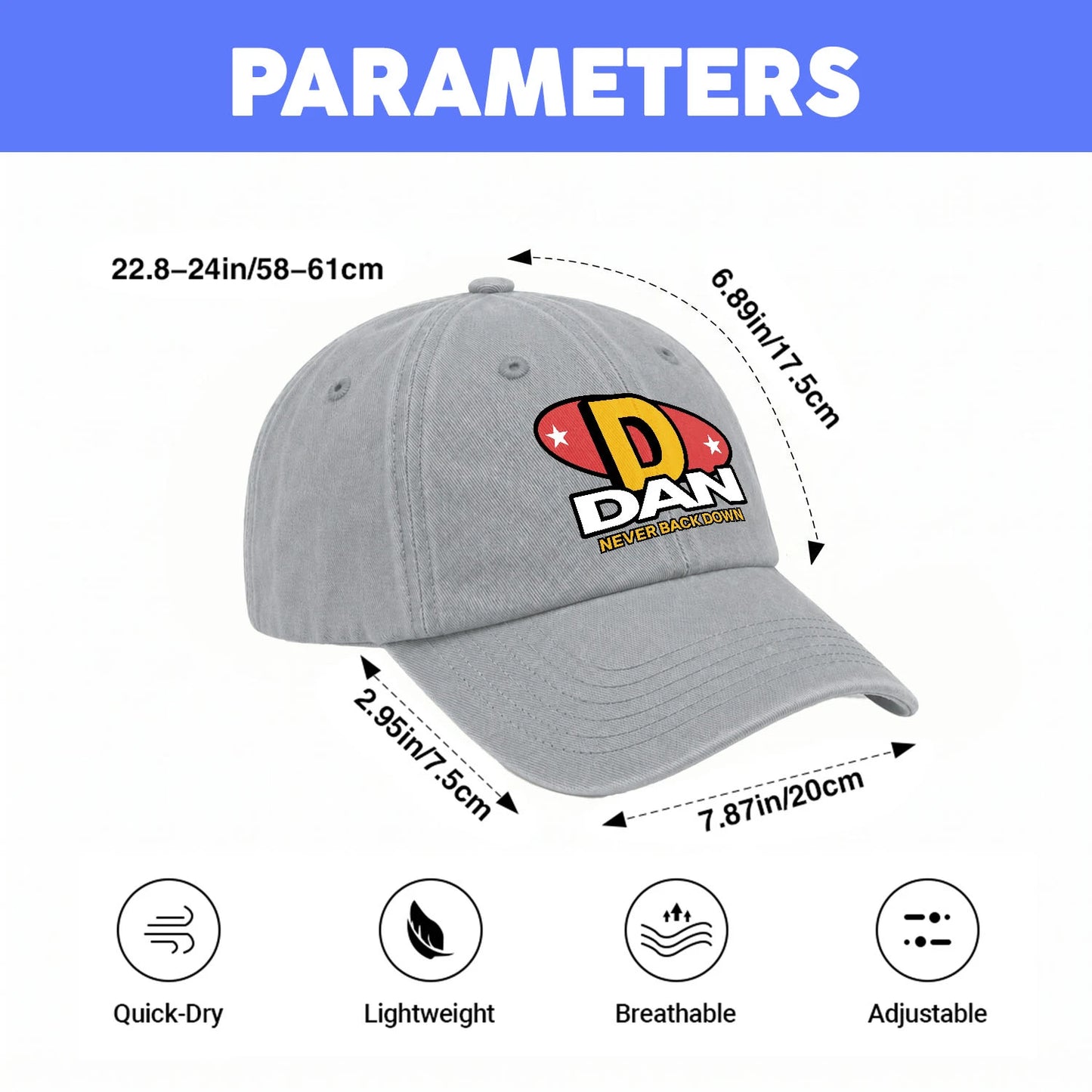 Never Back Down With Your Name And Initial Letter Washed Cap DAN 13K1 C82PF