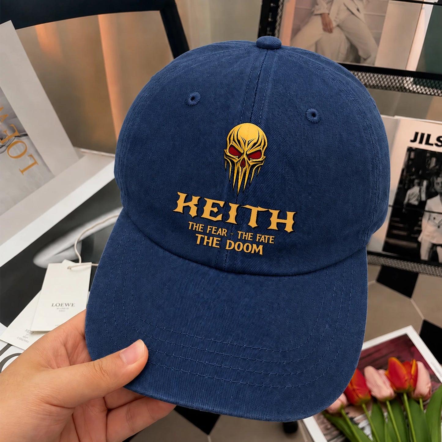 The Fear The Fate The Doom Skull Blue Washed Cap KEITH 13K1 C97PF