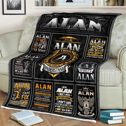ALAN Personalized Blanket | Custom Name Cozy Throw Gift 13K1-BK2