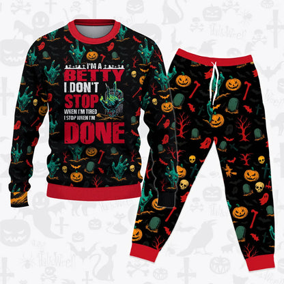 BETTY Halloween Pajamas Set Sweater & Pants Horror Skull Pumpkin 13K1-HL3