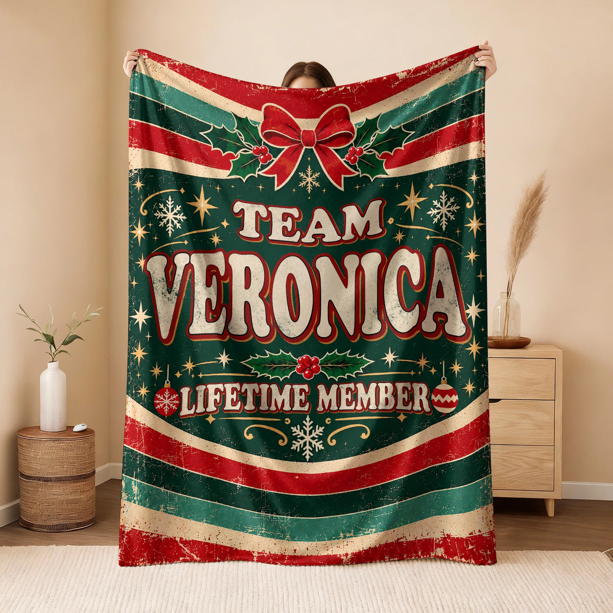 Team Your Name Lifetime Member Christmas Fleece Blanket VERONICA 13K1 BK52
