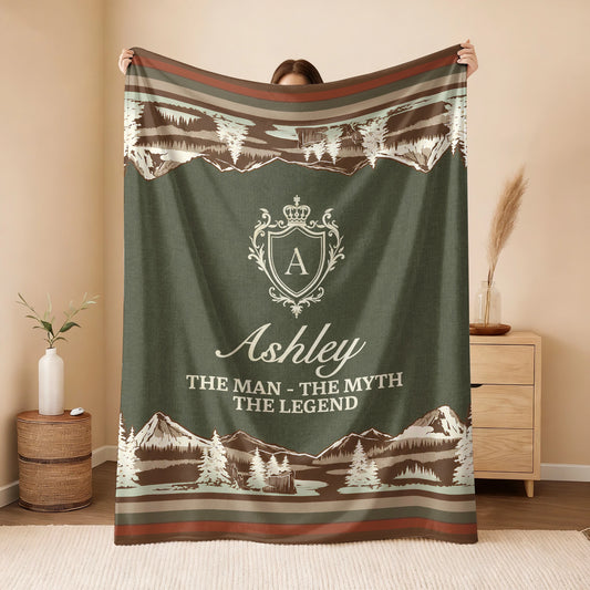 The Man The Myth The Legend Deer In Forest Brown Fleece Blanket ASHLEY 13K1 BK10