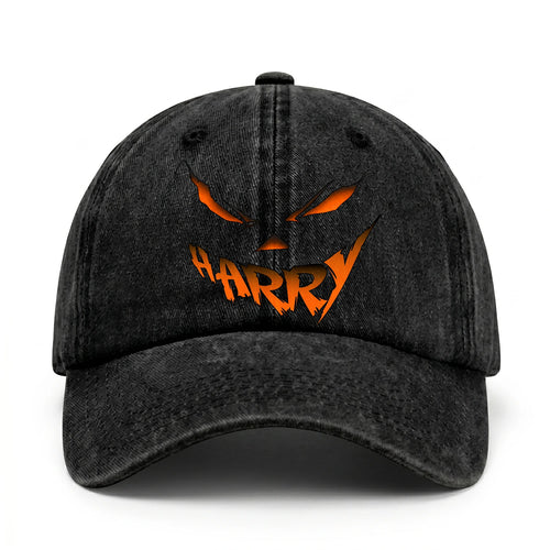 Your Name Jack O' Lantern Halloween Washed Cap HARRY 13K1 C100PF