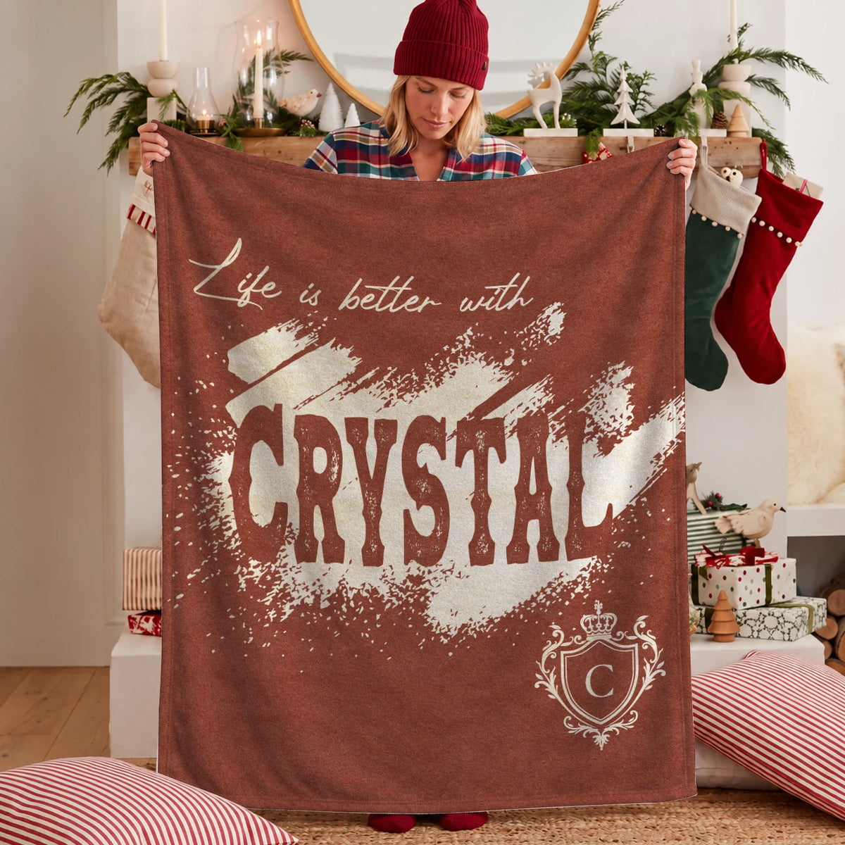 Life Is Better With Your Name Terracotta Cream Fleece Blanket CRYSTAL 13K1 BK30