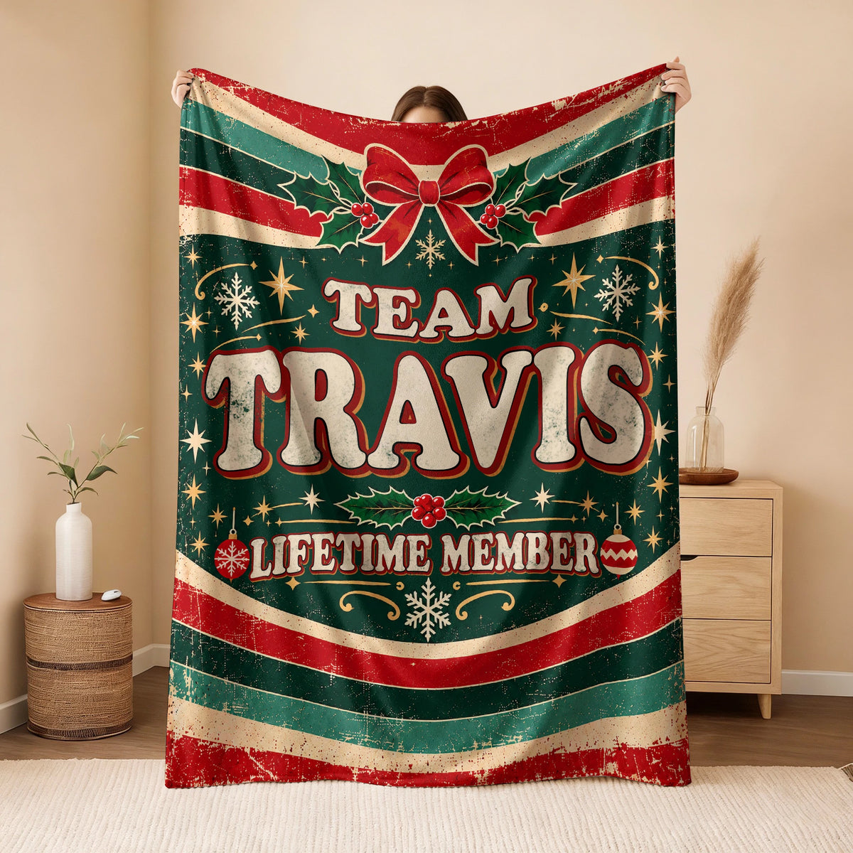 Team Your Name Lifetime Member Christmas Fleece Blanket TRAVIS 13K1 BK52
