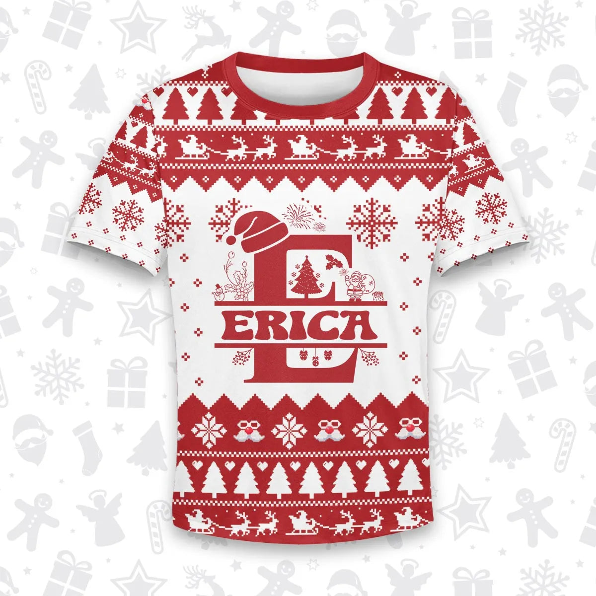 ERICA Personalized Christmas T-Shirt Pajama Set - Holiday Gift Outfit 13K1-CR2