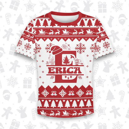 ERICA Personalized Christmas T-Shirt Pajama Set - Holiday Gift Outfit 13K1-CR2