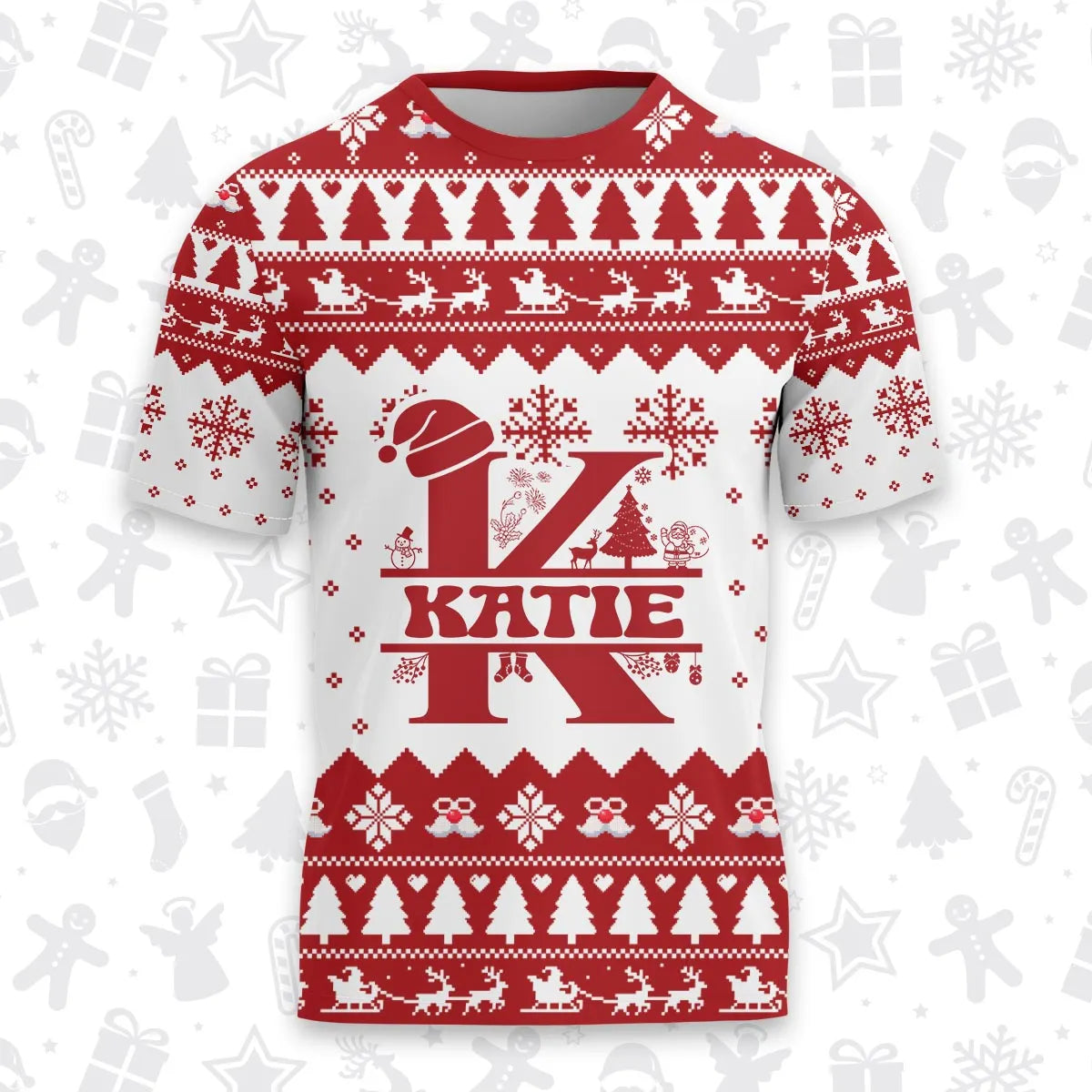 KATIE Personalized Christmas T-Shirt Pajama Set - Holiday Gift Outfit 13K1-CR2