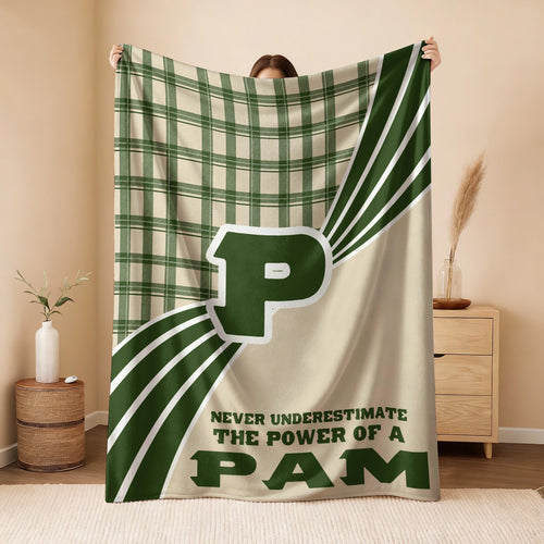 Never Underestimate Your Name Green & Cream Plaid Fleece Blanket PAM 13K1 BK50