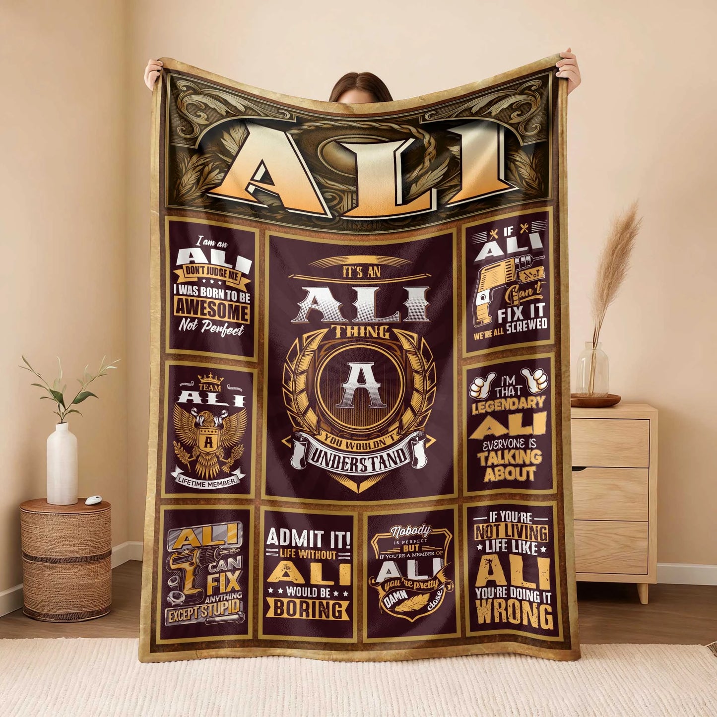 ALI Personalized Blanket | Custom Name Cozy Throw Gift 13K1-BK4