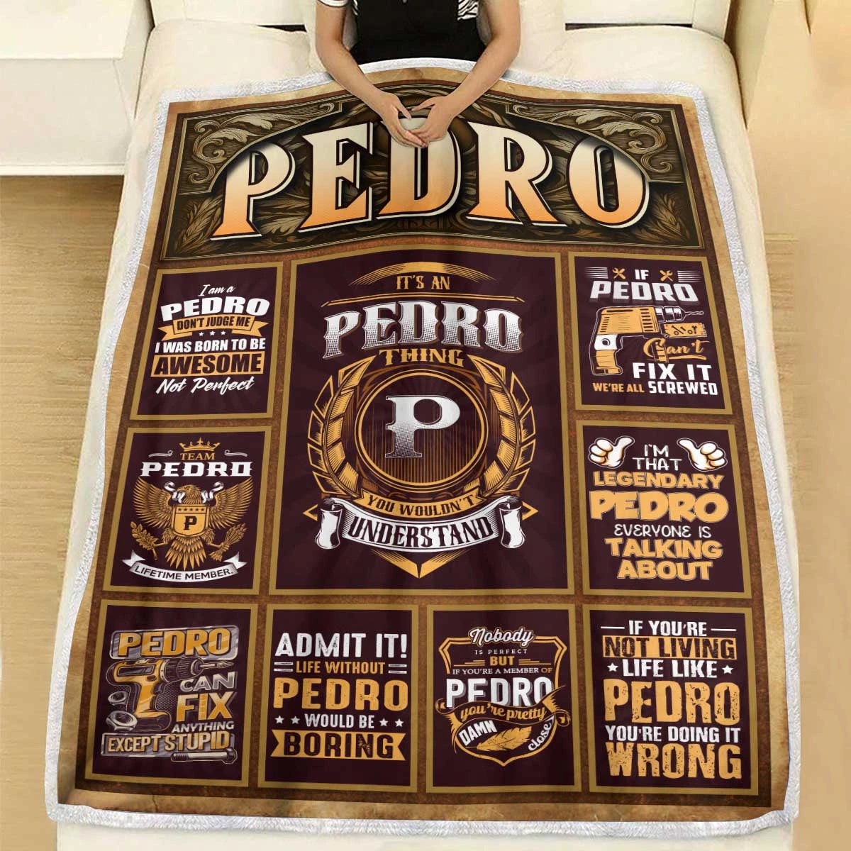PEDRO Personalized Blanket | Custom Name Cozy Throw Gift 13K1-BK4