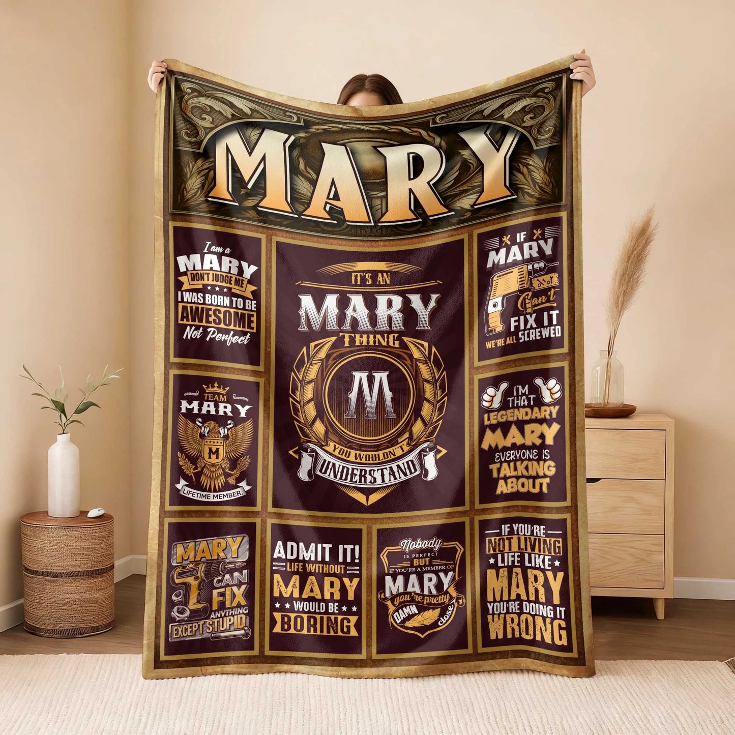 MARY Personalized Blanket | Custom Name Cozy Throw Gift 13K1-BK4