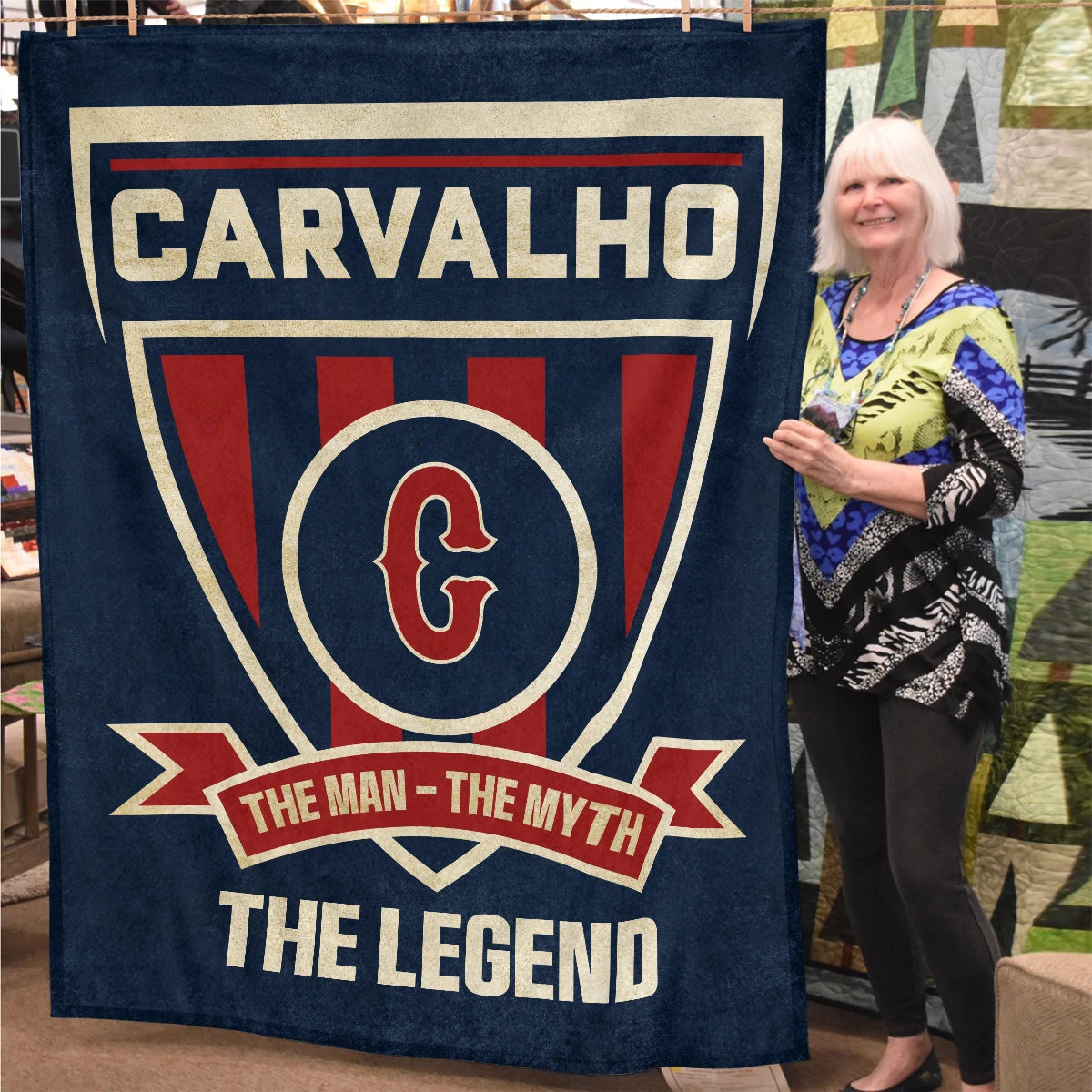 The Man The Myth The Legend Blue Burgundy Baseball Blanket CARVALHO 13K1 BK18