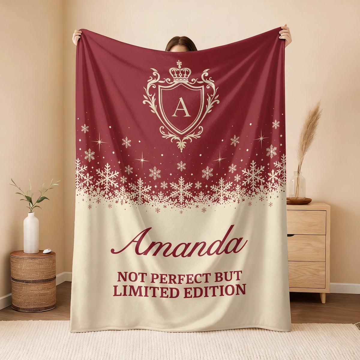 Not Perfect But Limited Edition Red Cream Christmas Fleece Blanket AMANDA 13K1 BK34