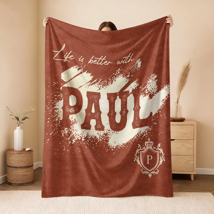 Life Is Better With Your Name Terracotta Cream Fleece Blanket PAUL 13K1 BK30
