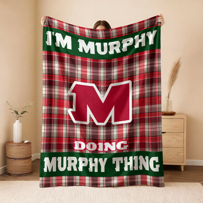 I'm Name Doing Name Things Red Plaid Fleece Blanket MURPHY 13K1 BK49
