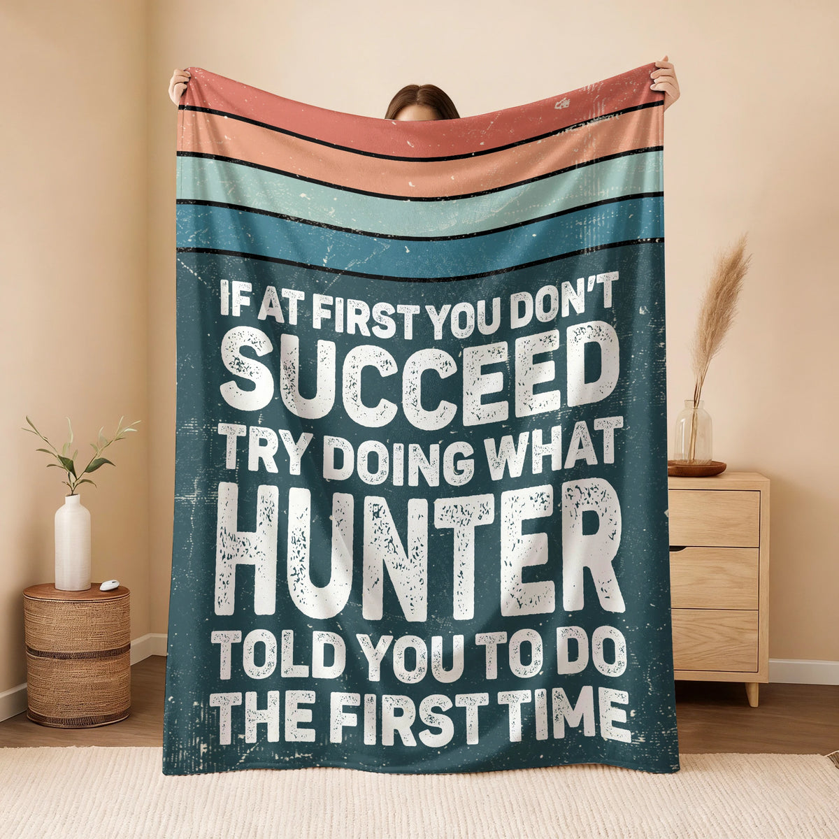If At First You Don’t Succeed Retro Green Fleece Blanket HUNTER 13K1 BK29