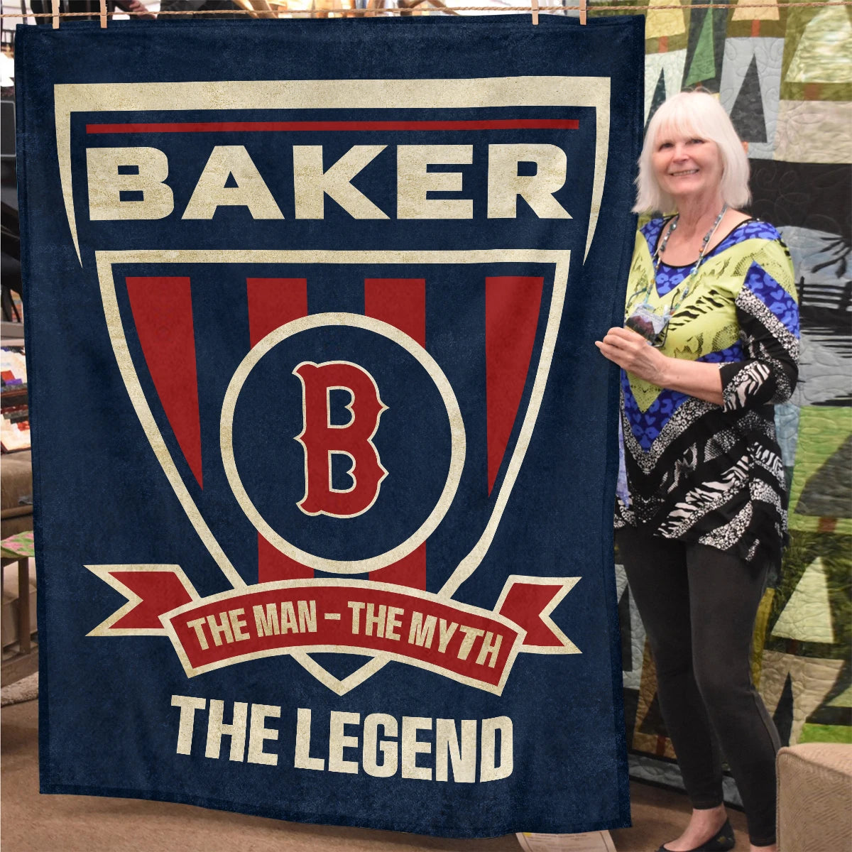 The Man The Myth The Legend Blue Burgundy Baseball Blanket BAKER 13K1 BK18