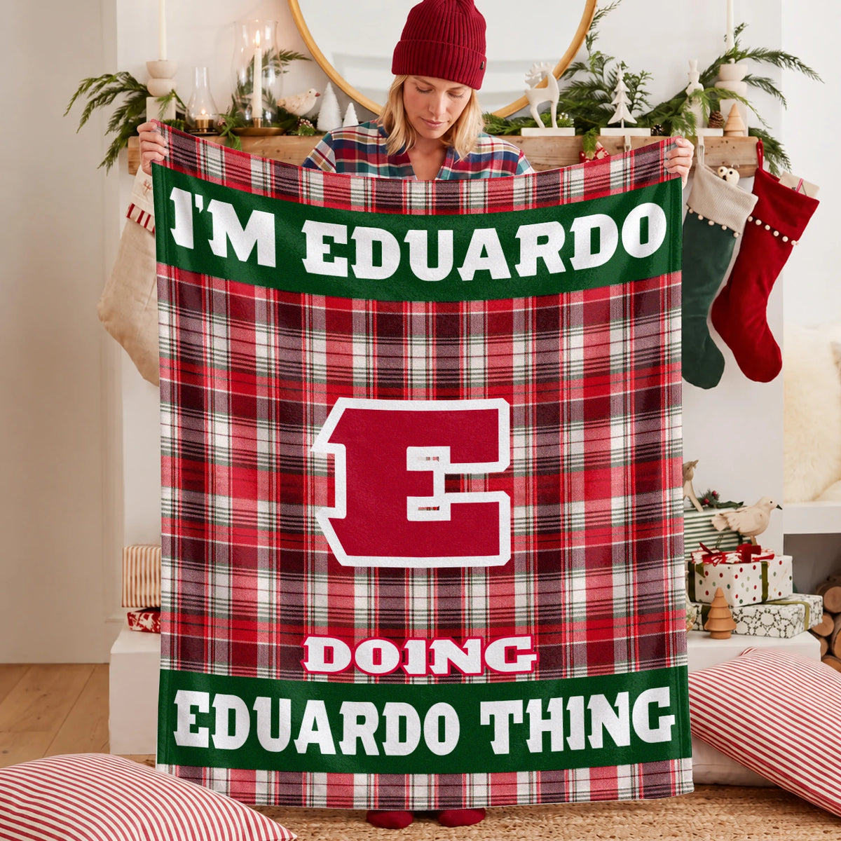 I'm Name Doing Name Things Red Plaid Fleece Blanket EDUARDO 13K1 BK49