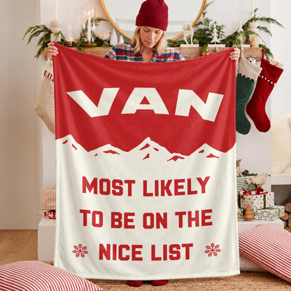 Most Likely on the Nice List Red Vintage Christmas Fleece Blanket VAN 13K1 BK63