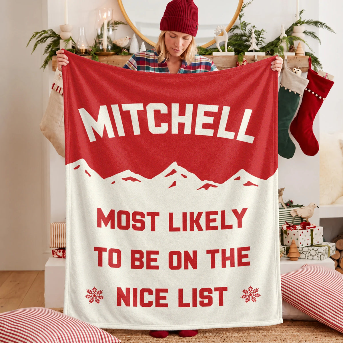Most Likely on the Nice List Red Vintage Christmas Fleece Blanket MITCHELL 13K1 BK63