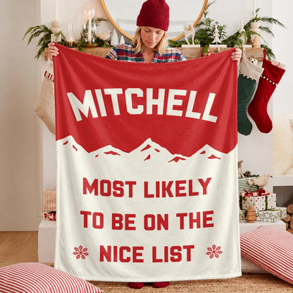 Most Likely on the Nice List Red Vintage Christmas Fleece Blanket MITCHELL 13K1 BK63