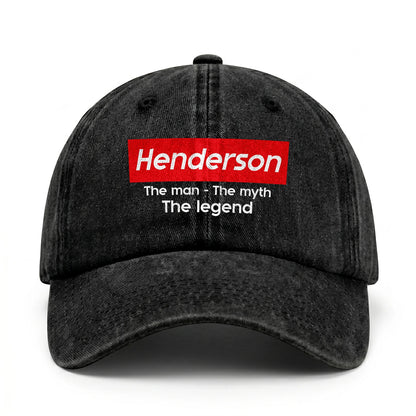 Your Name The Man The Myth The Legend Red Logo Washed Cap HENDERSON 13K1 C130PF