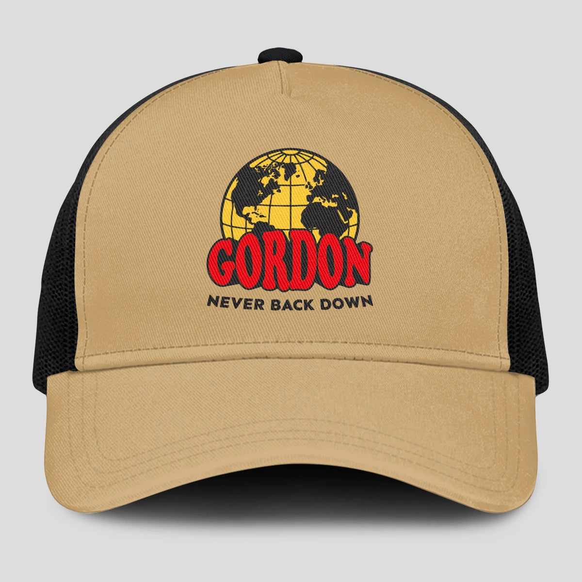 Never Back Down World Logo Khaki Mesh Cap GORDON 13K1 C212PF