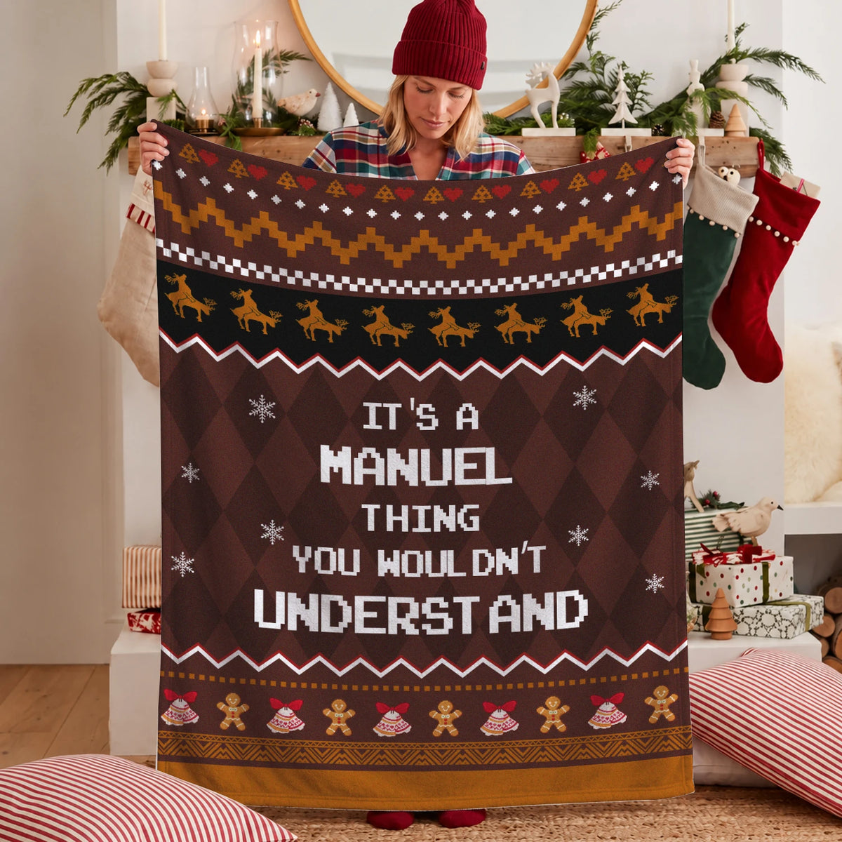 Your Name Thing Funny Deer Brown Christmas Fleece Blanket MANUEL 13K1 BK27