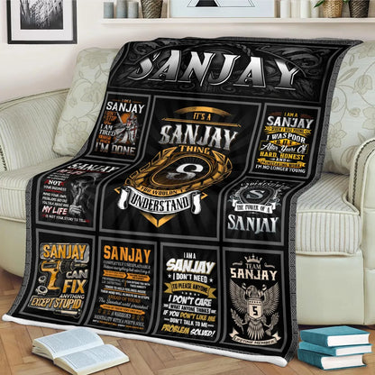 SANJAY Personalized Blanket | Custom Name Cozy Throw Gift 13K3-BK2