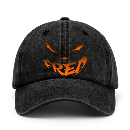 Your Name Jack O' Lantern Halloween Washed Cap FRED 13K1 C100PF