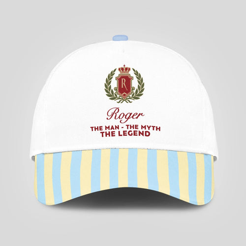 The Man The Myth The Legend Blue And Yellow Striped Beach Cap ROGER 13K1 C118PF