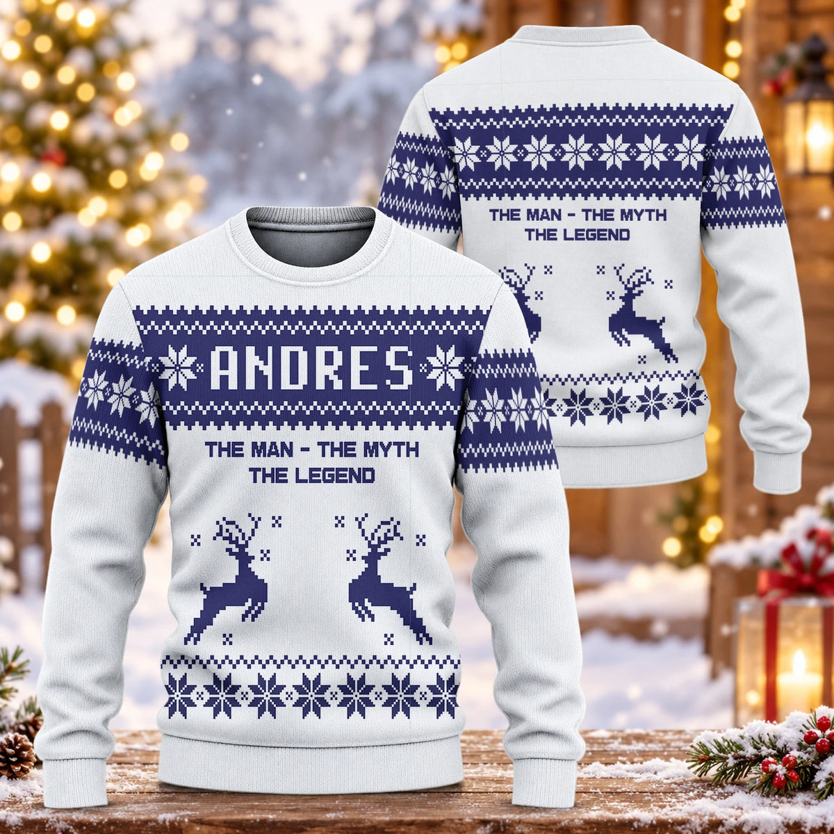 The Man The Myth The Legend Navy White Ugly Sweater ANDRES 13K1 UG07