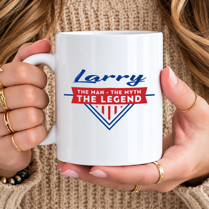The Man The Myth The Legend Red And Blue Logo Mug LARRY 13K1 MG34
