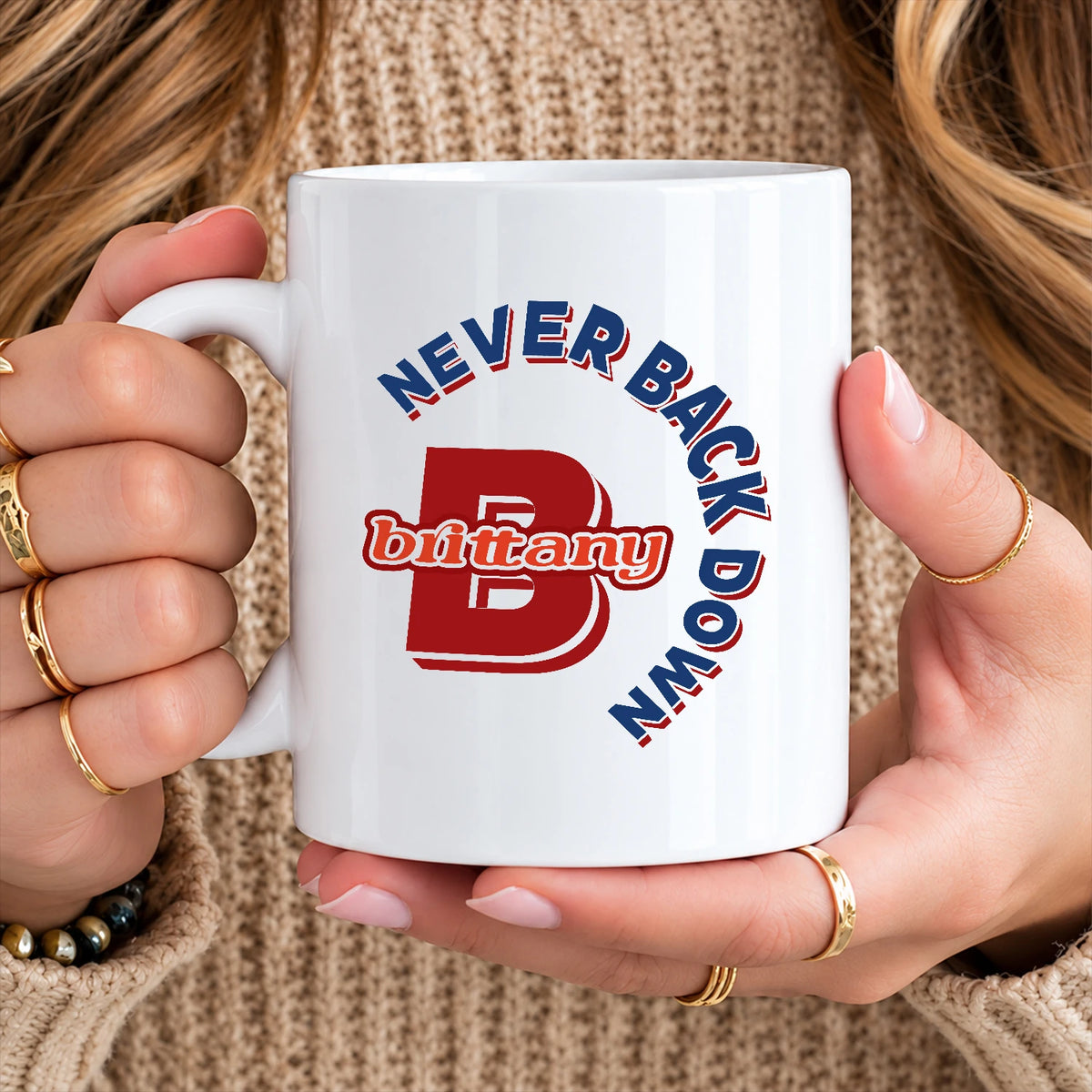 Never Back Down Log With Your Name Mug BRITTANY 13K1 MG25