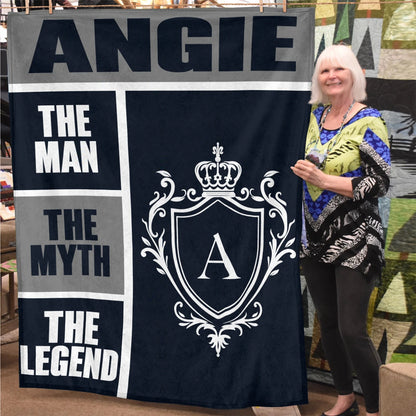 The Man The Myth The Legend Navy Gray & Gold Fleece Blanket  ANGIE 13K1 BK09