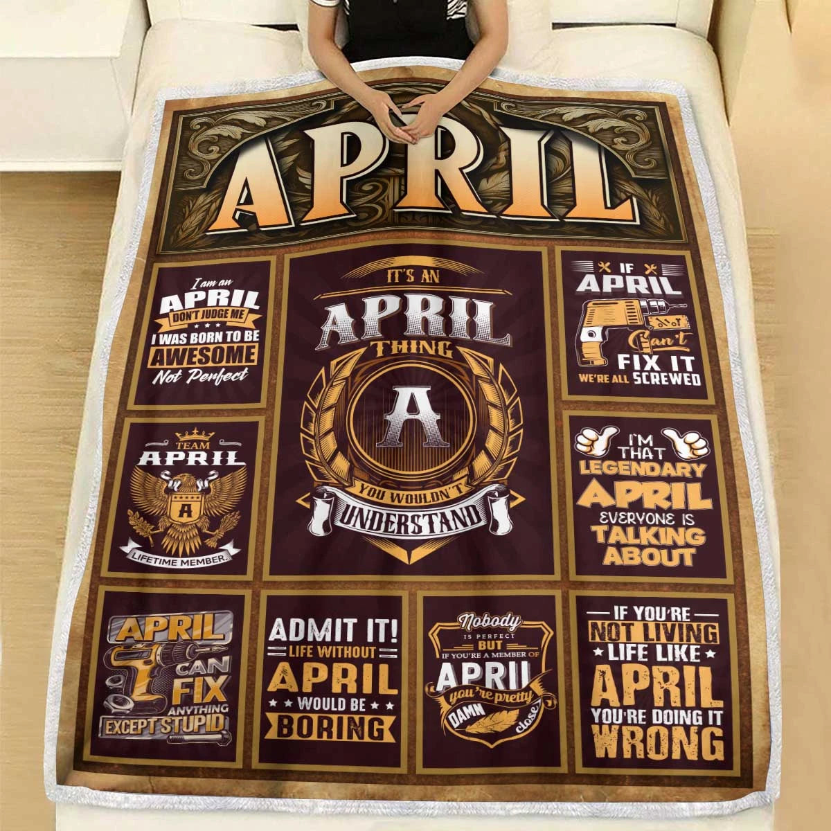 APRIL Personalized Blanket | Custom Name Cozy Throw Gift 13K1-BK4