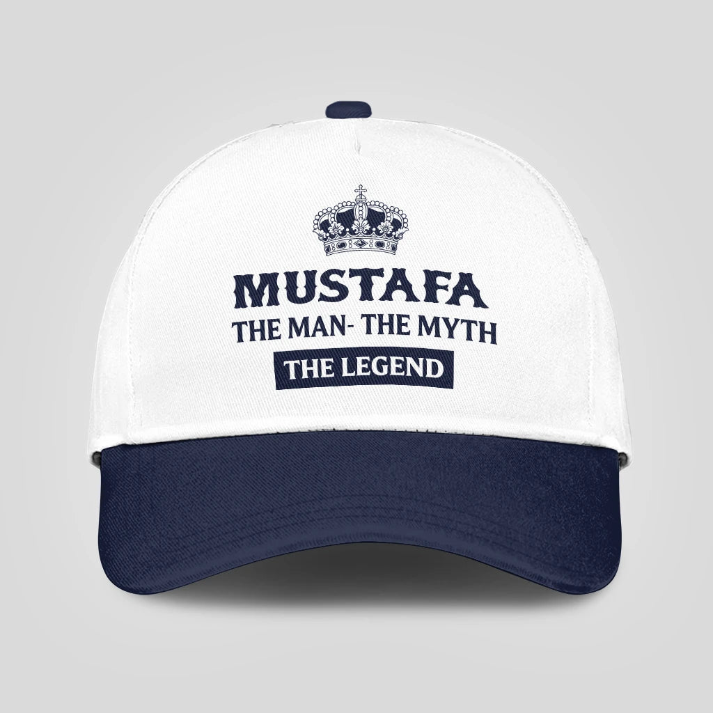 The Man The Myth The Legend King Crown Blue And White Cap MUSTAFA 13K1 C147PF