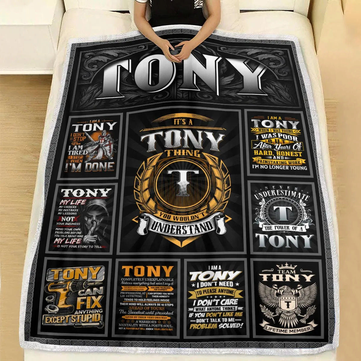 TONY Personalized Blanket | Custom Name Cozy Throw Gift 13K1-BK2
