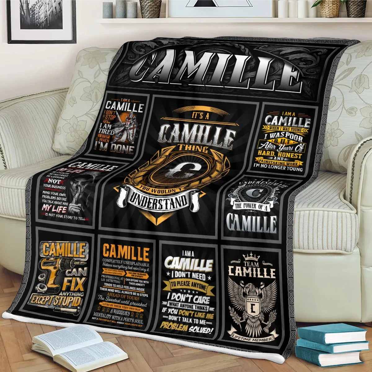 CAMILLE Personalized Blanket | Custom Name Cozy Throw Gift 13K2-BK2